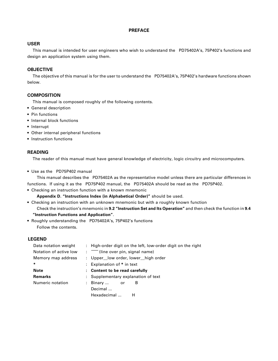 Preface | NEC PD75402A User Manual | Page 4 / 195