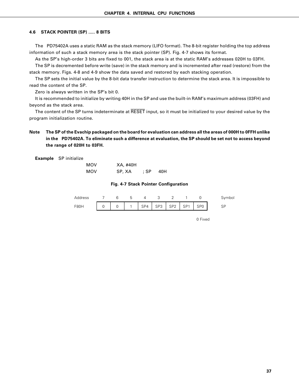 Stack pointer (sp) | NEC PD75402A User Manual | Page 48 / 195