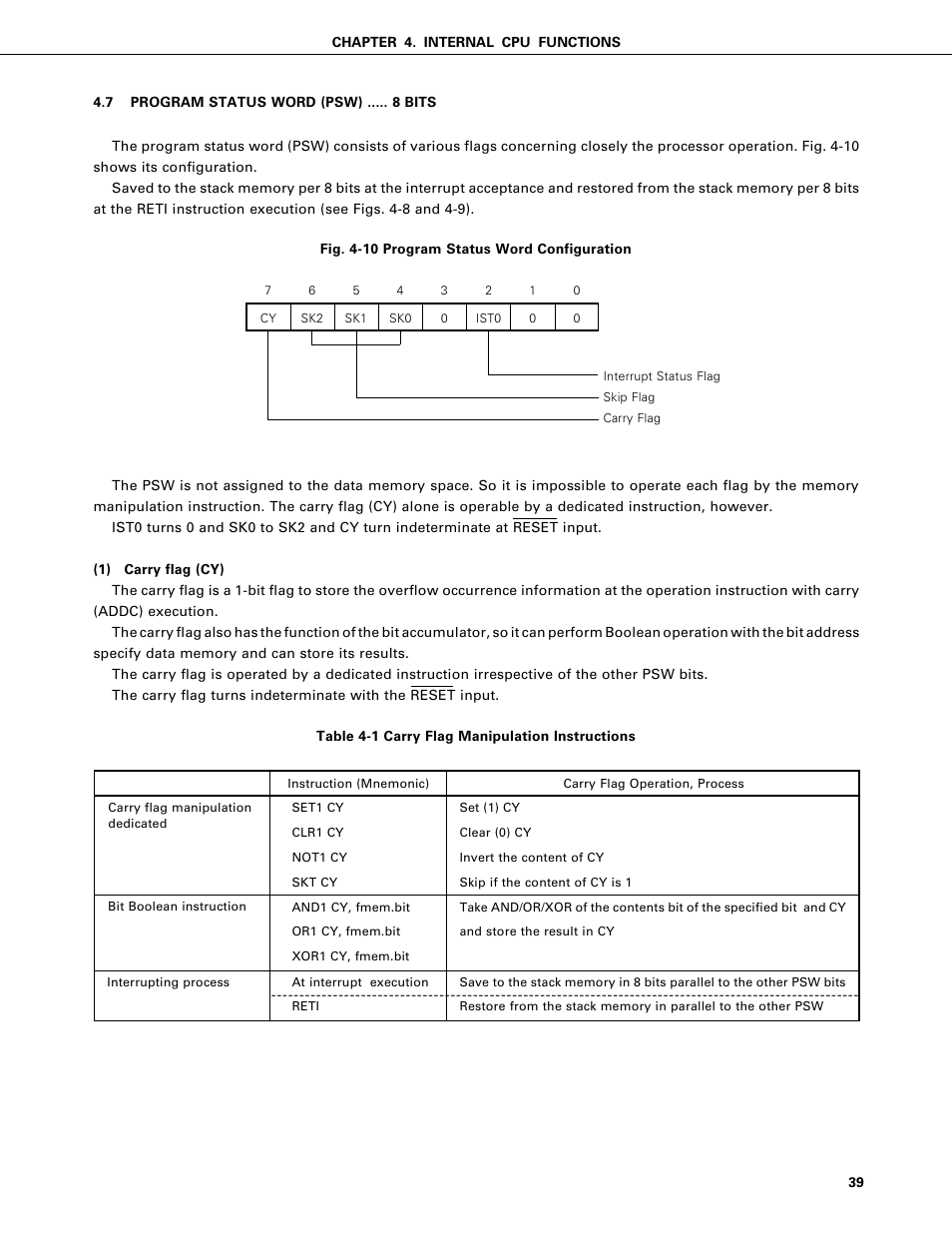 Program status word (psw) | NEC PD75402A User Manual | Page 50 / 195