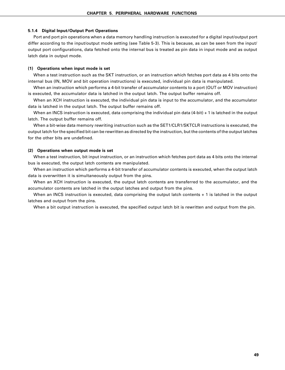 Digital input/output port operations | NEC PD75402A User Manual | Page 60 / 195