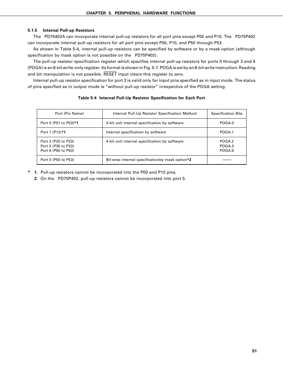 Internal pull-up resistors | NEC PD75402A User Manual | Page 62 / 195