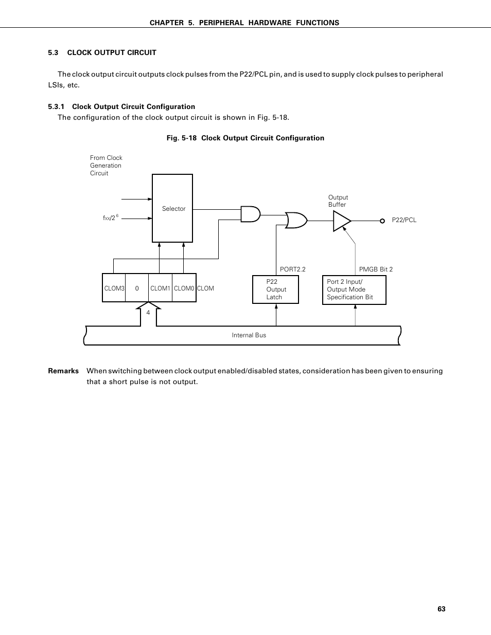 Clock output circuit, Clock output circuit configuration | NEC PD75402A User Manual | Page 74 / 195