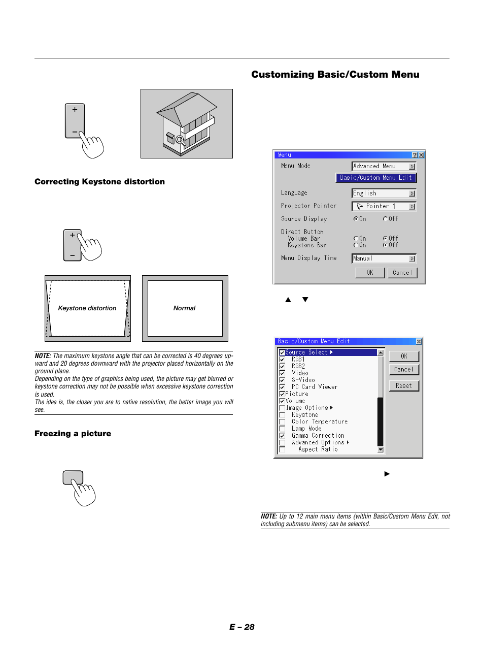 Customizing basic/custom menu | NEC MT1050 User Manual | Page 28 / 56