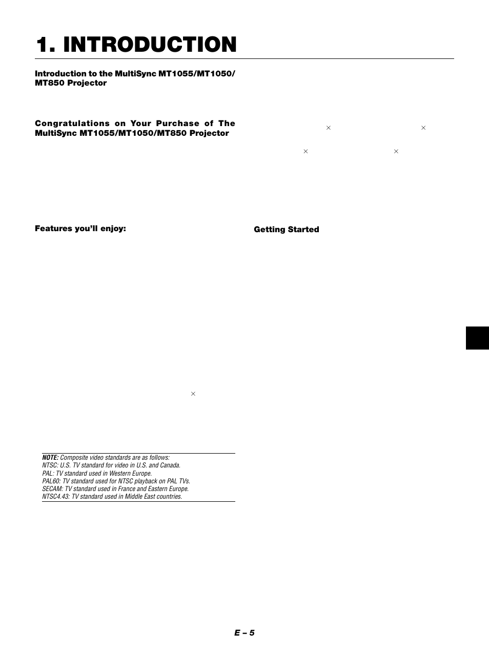Introduction, E – 5, Features you’ll enjoy | Getting started | NEC MT1050 User Manual | Page 5 / 56