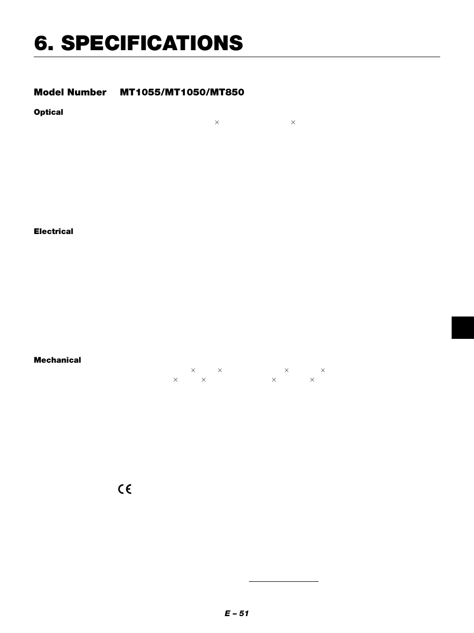 Specifications | NEC MT1050 User Manual | Page 51 / 56