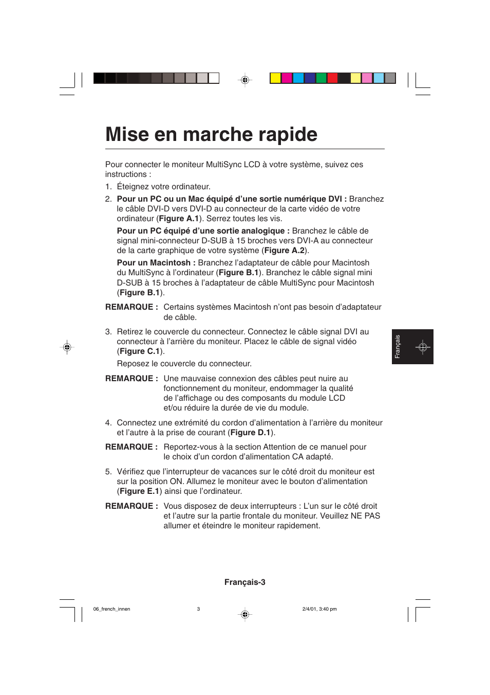 Mise en marche rapide | NEC LCD1850X User Manual | Page 104 / 213