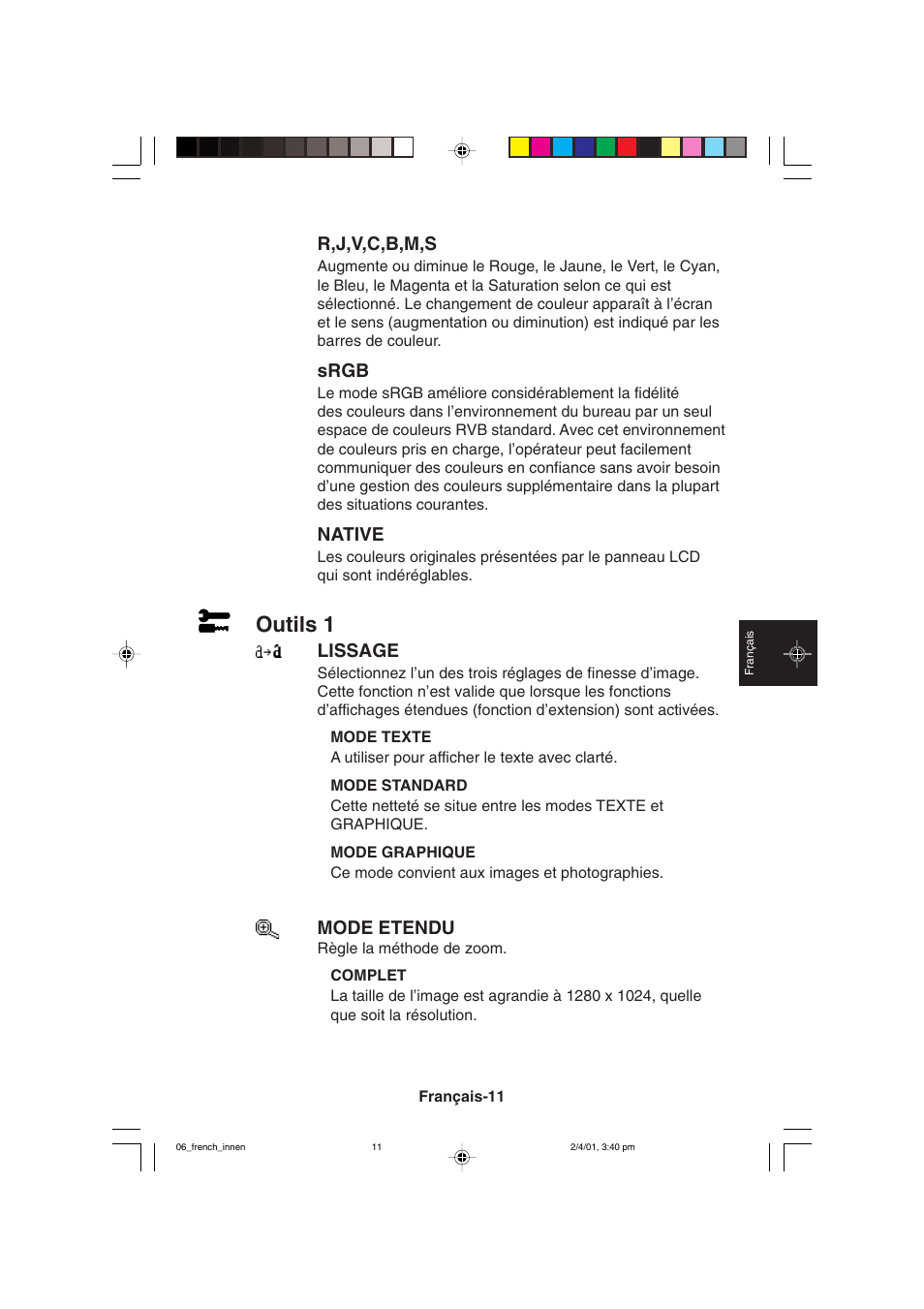 Outils 1 | NEC LCD1850X User Manual | Page 112 / 213