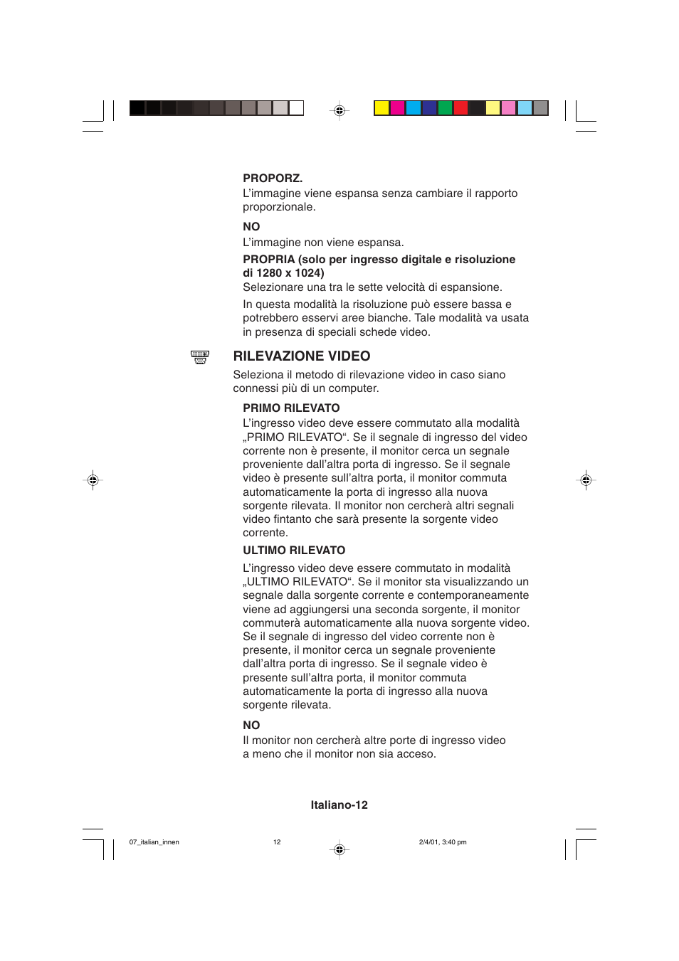 Rilevazione video | NEC LCD1850X User Manual | Page 131 / 213