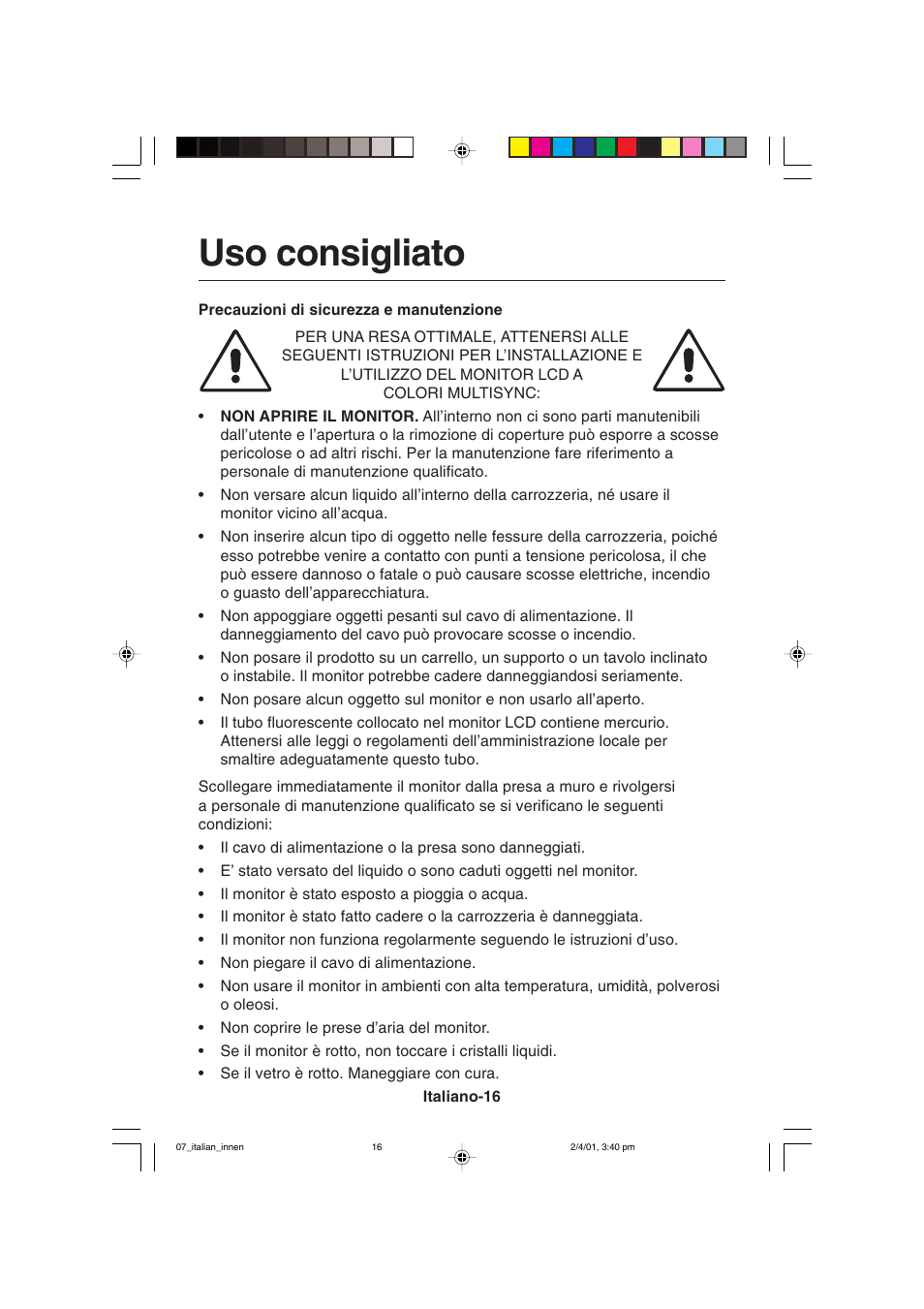 Uso consigliato | NEC LCD1850X User Manual | Page 135 / 213