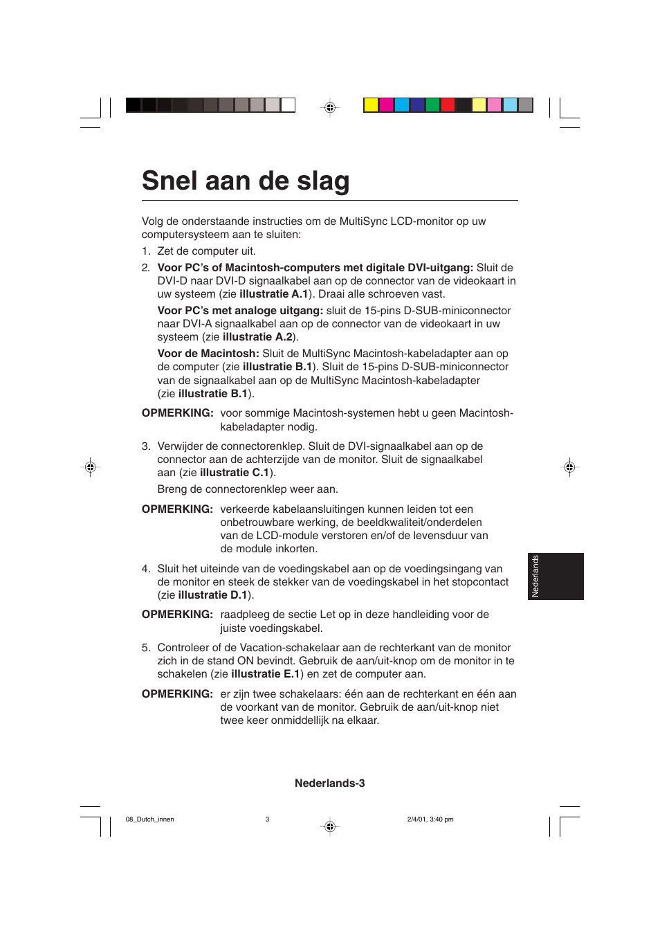 Snel aan de slag | NEC LCD1850X User Manual | Page 140 / 213