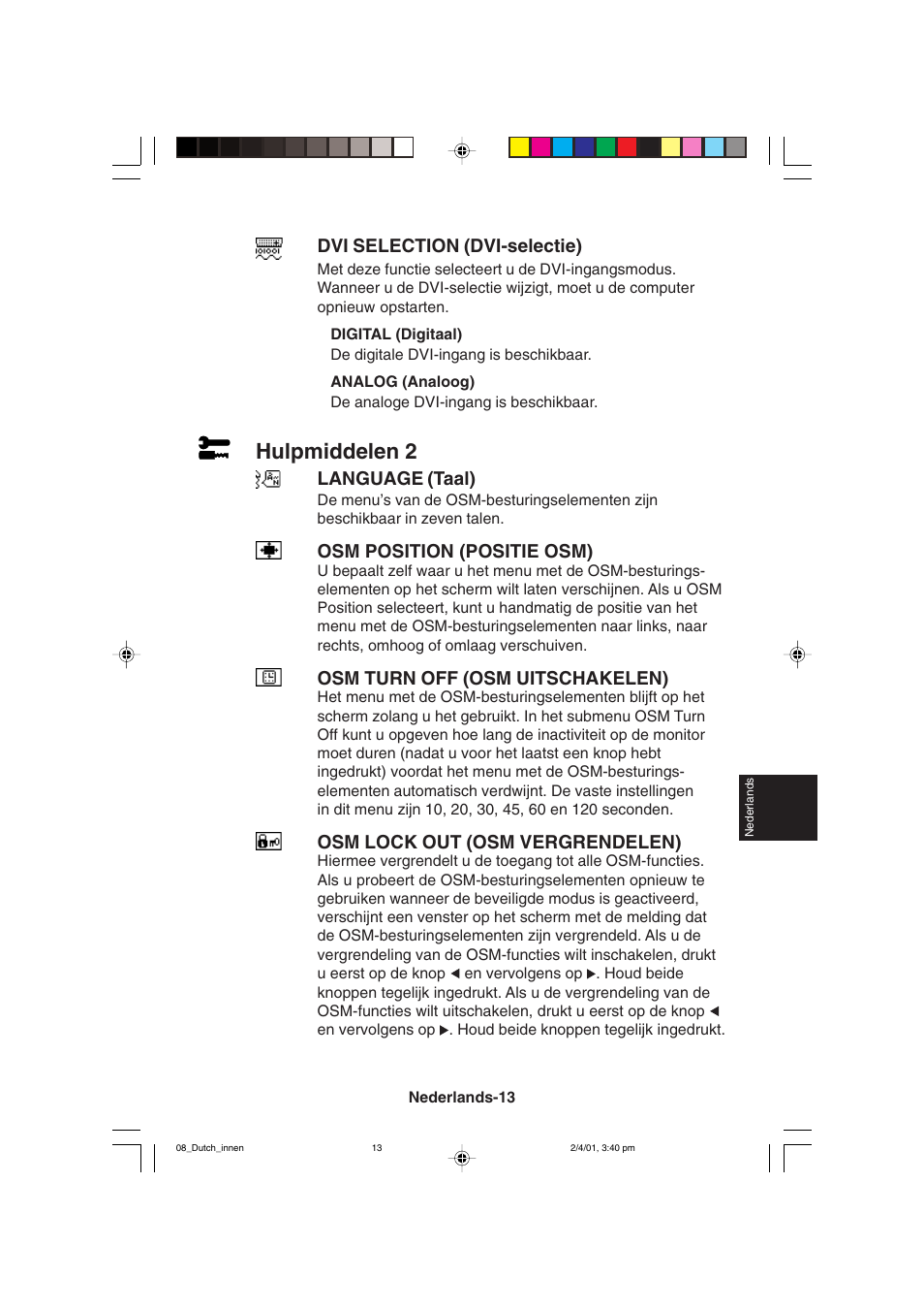 Hulpmiddelen 2 | NEC LCD1850X User Manual | Page 150 / 213