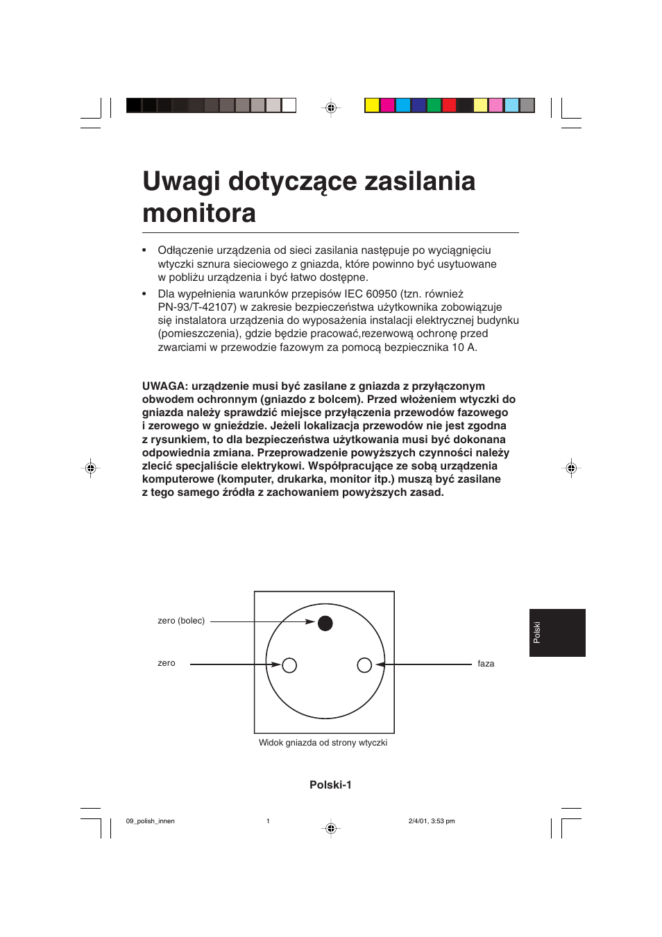 Uwagi dotyczàce zasilania monitora | NEC LCD1850X User Manual | Page 156 / 213
