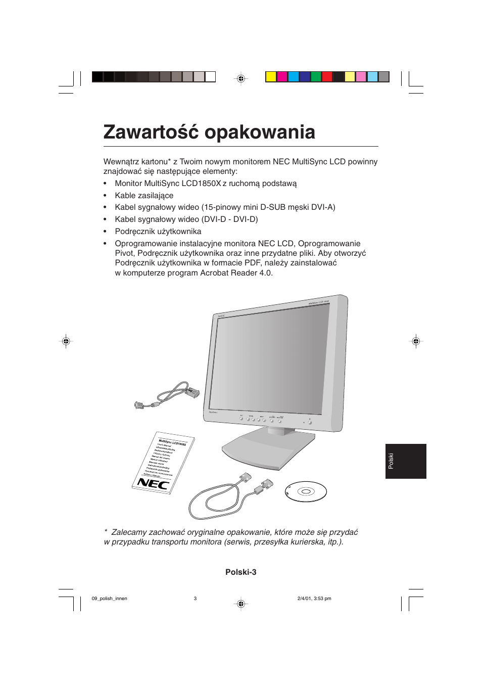 Zawartoêç opakowania | NEC LCD1850X User Manual | Page 158 / 213