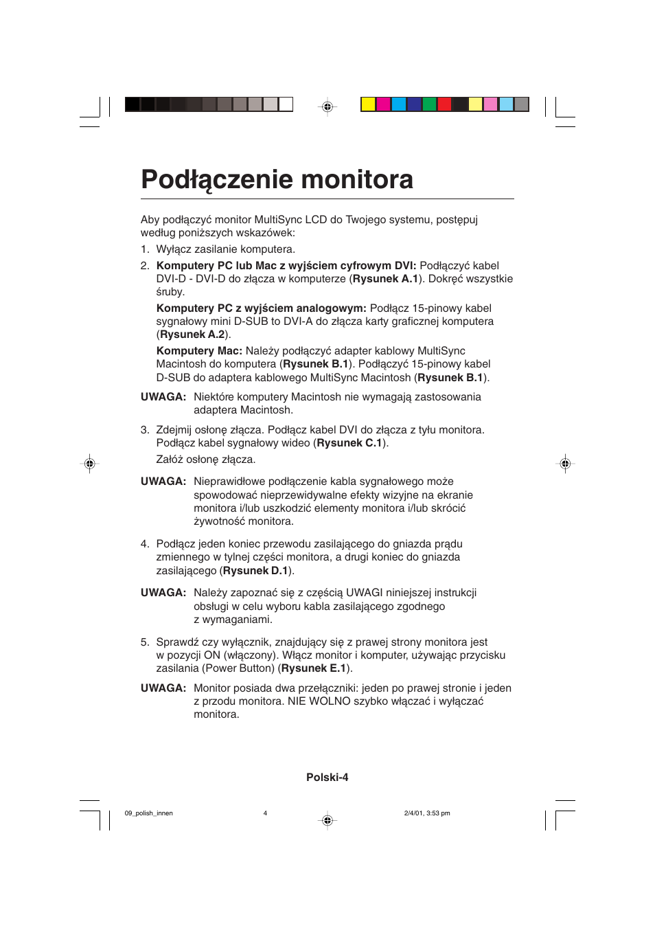 Pod∏àczenie monitora | NEC LCD1850X User Manual | Page 159 / 213
