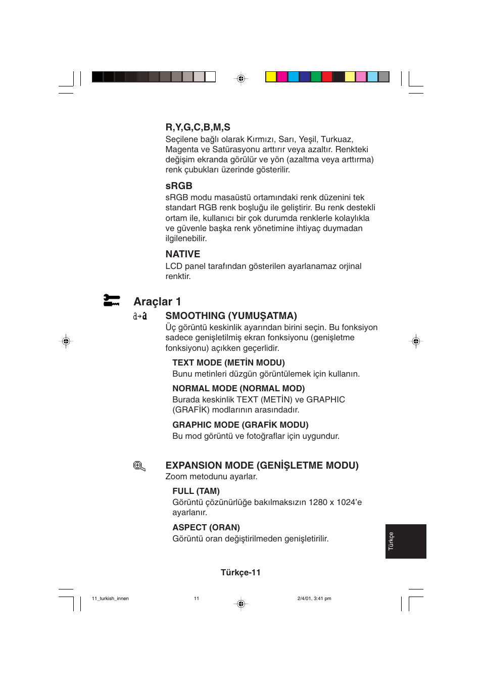 Araçlar 1 | NEC LCD1850X User Manual | Page 204 / 213
