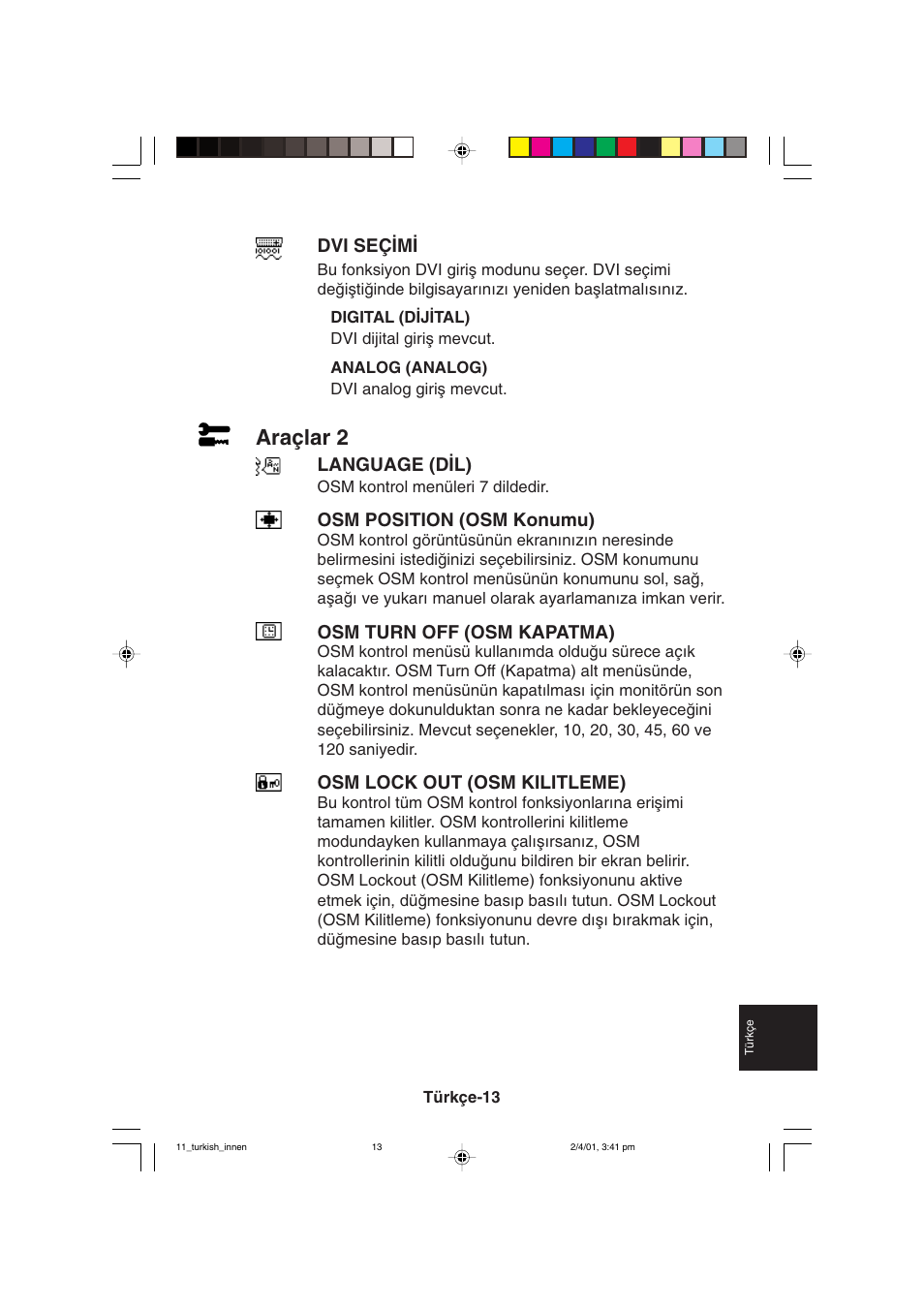 Araçlar 2 | NEC LCD1850X User Manual | Page 206 / 213