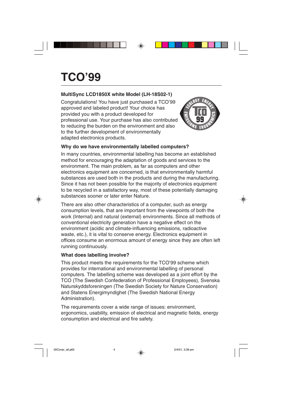 Tco’99 | NEC LCD1850X User Manual | Page 4 / 213