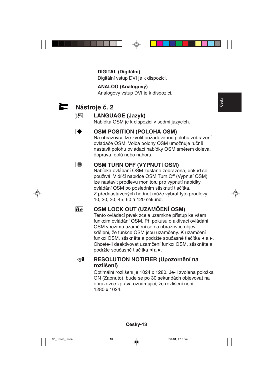 Nástroje ã. 2 | NEC LCD1850X User Manual | Page 42 / 213