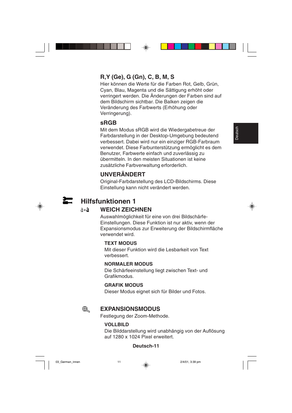 Hilfsfunktionen 1 | NEC LCD1850X User Manual | Page 58 / 213