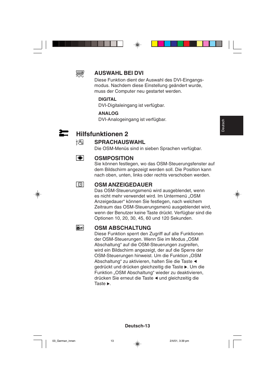 Hilfsfunktionen 2 | NEC LCD1850X User Manual | Page 60 / 213