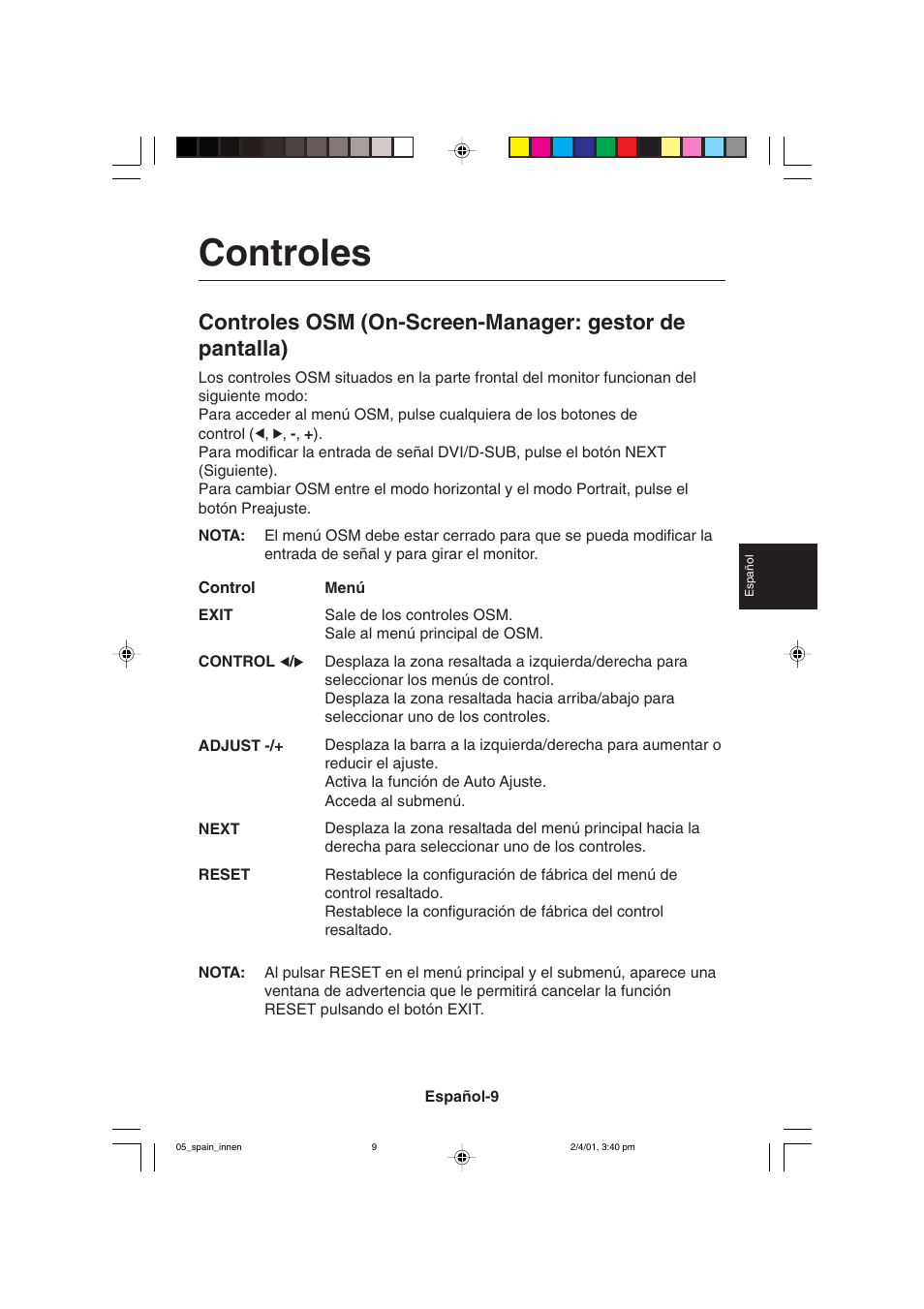 Controles | NEC LCD1850X User Manual | Page 92 / 213