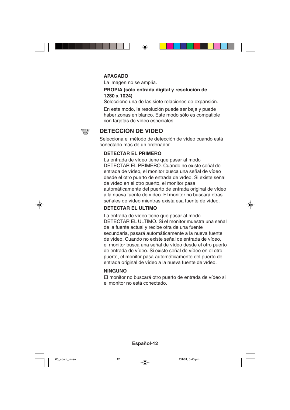 Deteccion de video | NEC LCD1850X User Manual | Page 95 / 213