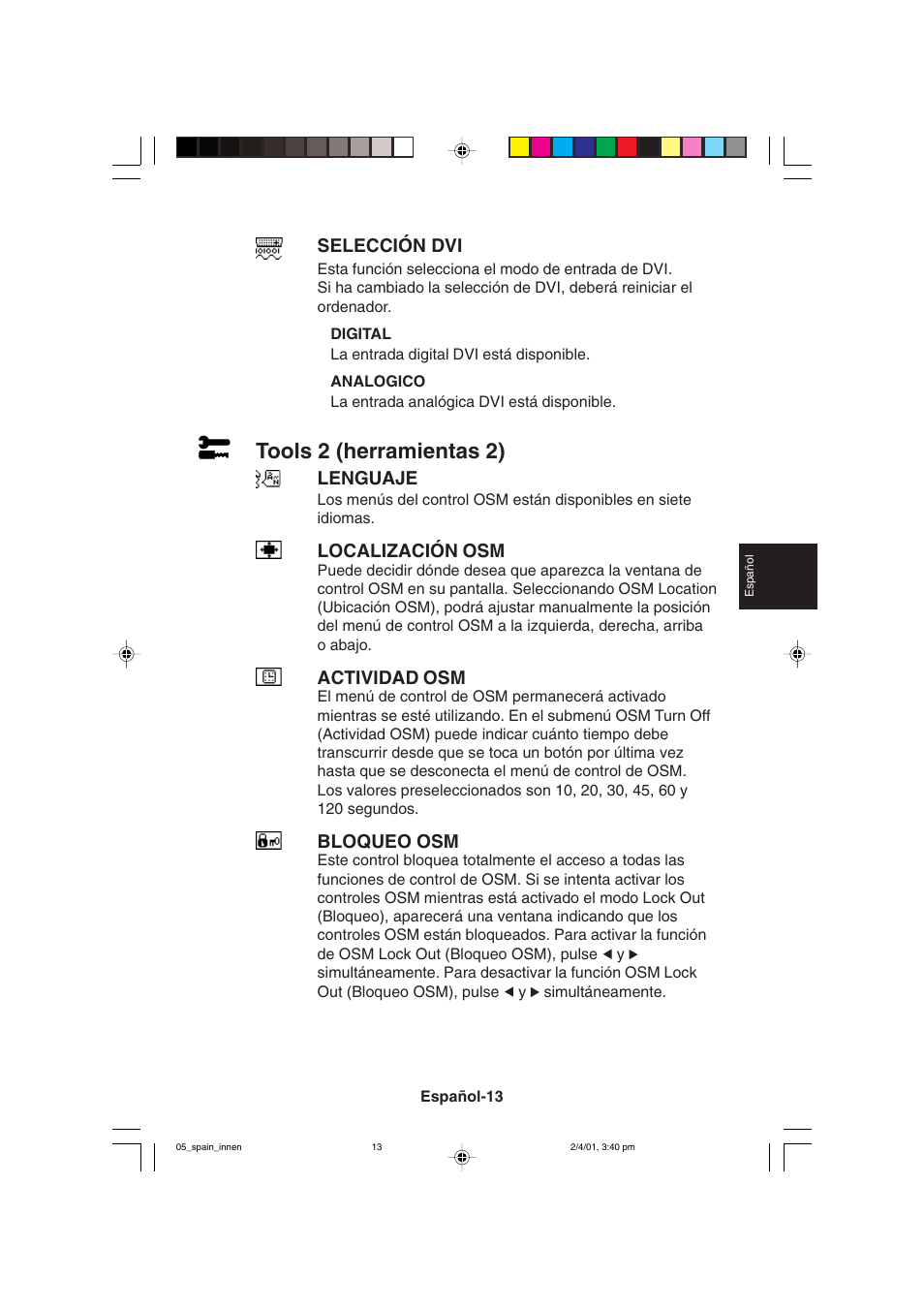 Tools 2 (herramientas 2) | NEC LCD1850X User Manual | Page 96 / 213