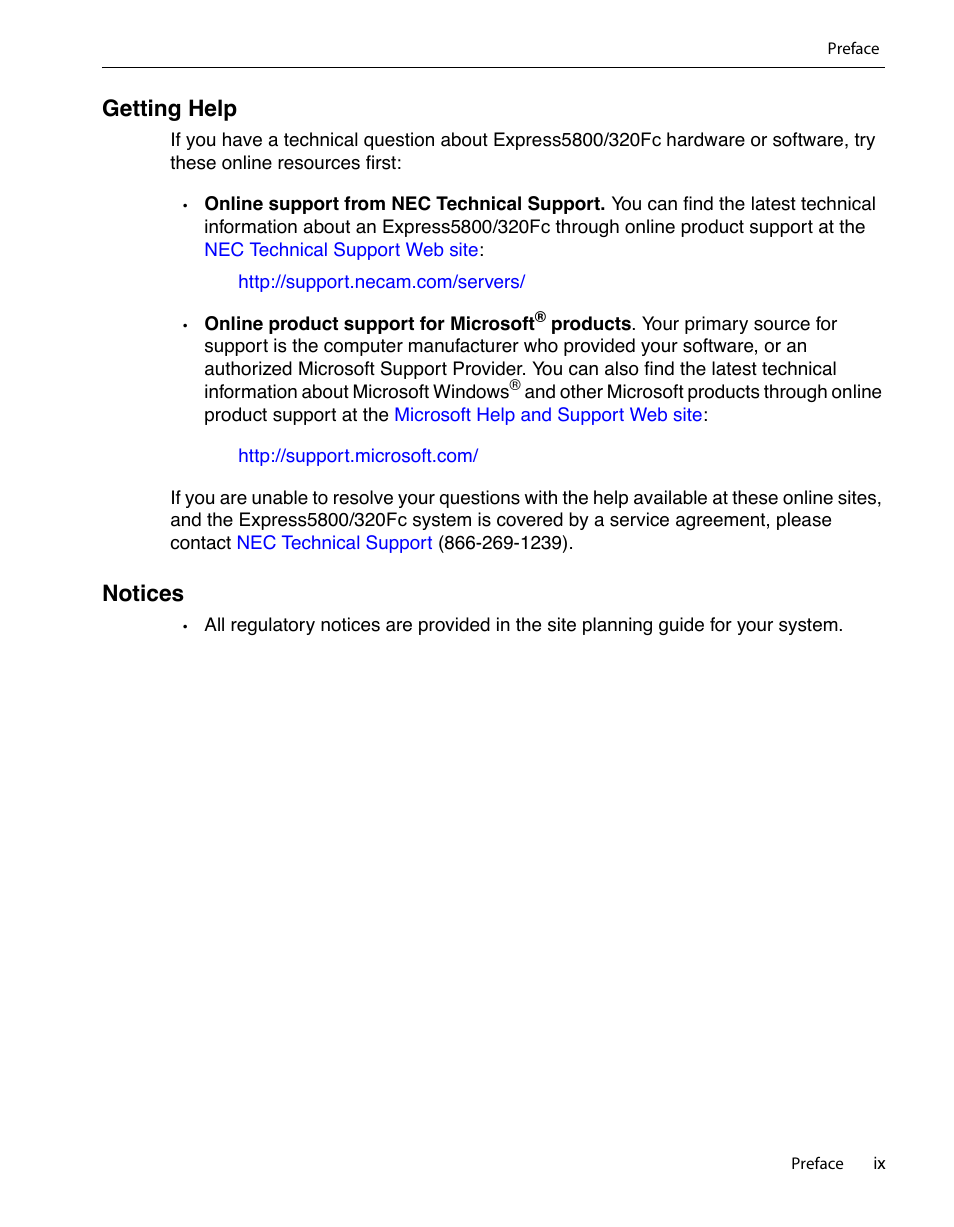 Getting help, Notices | NEC 320Fc User Manual | Page 11 / 120