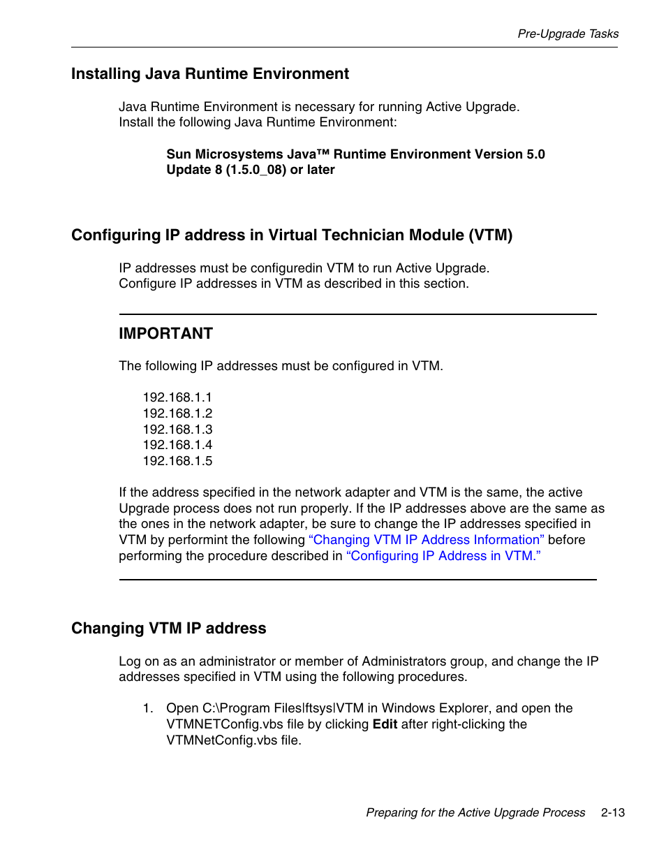 Installing java runtime environment, Important, Changing vtm ip address | NEC 320Fc User Manual | Page 35 / 120