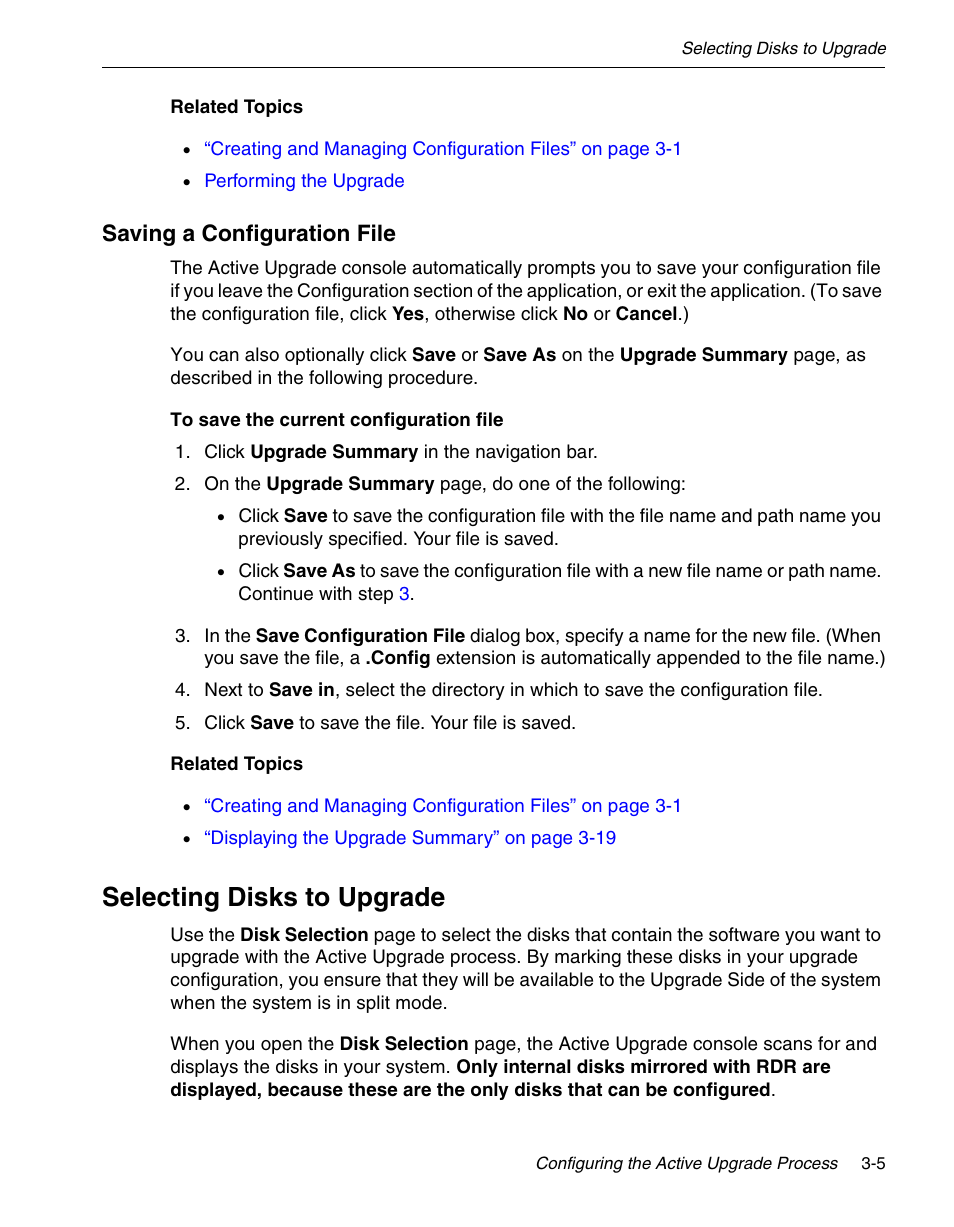 Saving a configuration file, Selecting disks to upgrade | NEC 320Fc User Manual | Page 55 / 120