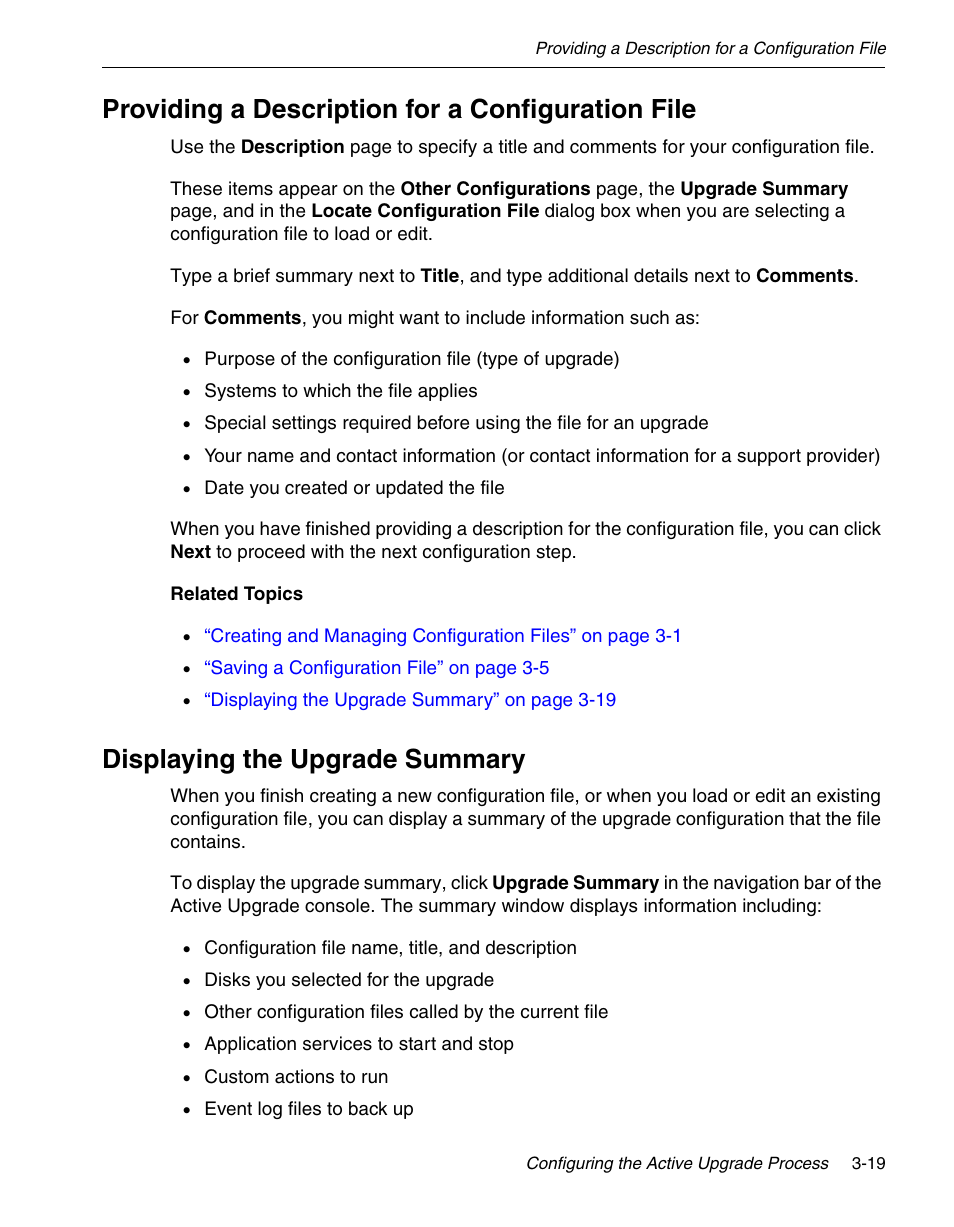 Providing a description for a configuration file, Displaying the upgrade summary | NEC 320Fc User Manual | Page 69 / 120