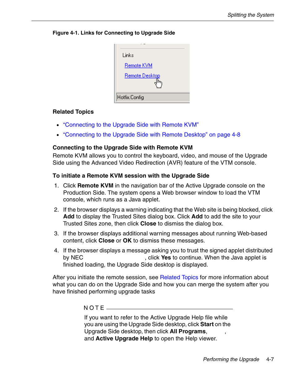 Connecting to the upgrade side with remote kvm | NEC 320Fc User Manual | Page 77 / 120