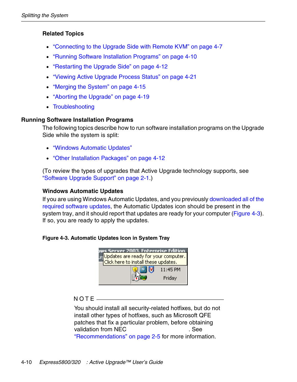 Running software installation programs, Windows automatic updates | NEC 320Fc User Manual | Page 80 / 120