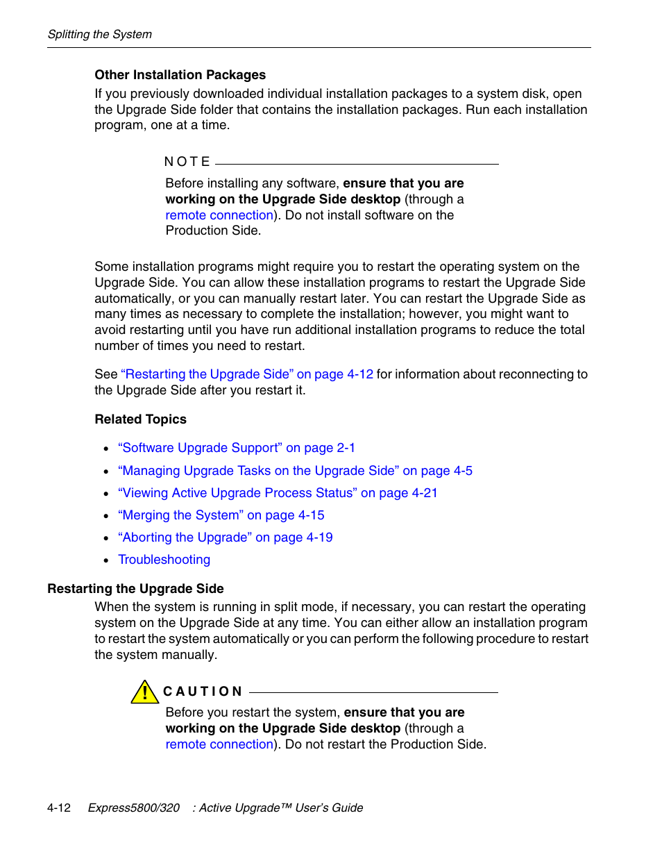 Other installation packages, Restarting the upgrade side | NEC 320Fc User Manual | Page 82 / 120