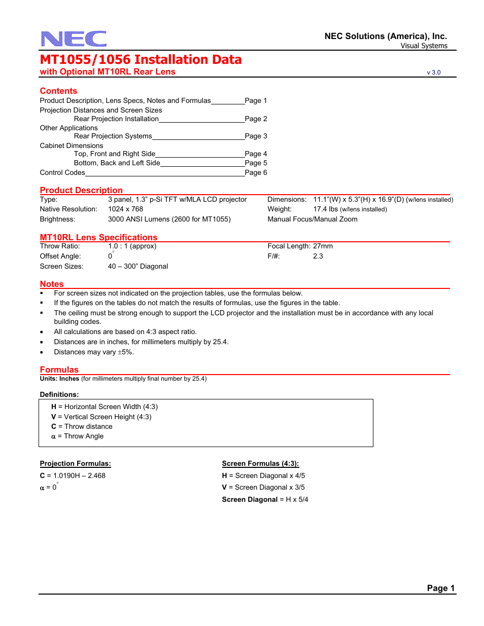 NEC MT1056 User Manual | 6 pages