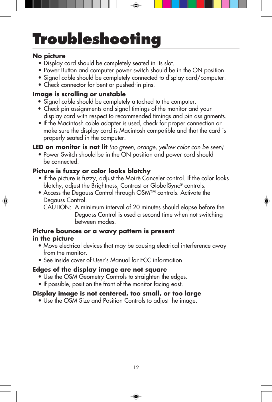 Troubleshooting | NEC E1100+ User Manual | Page 14 / 56