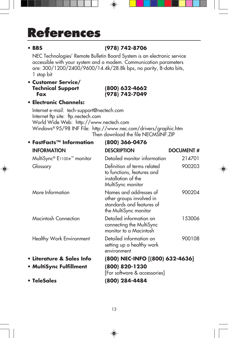 References | NEC E1100+ User Manual | Page 15 / 56