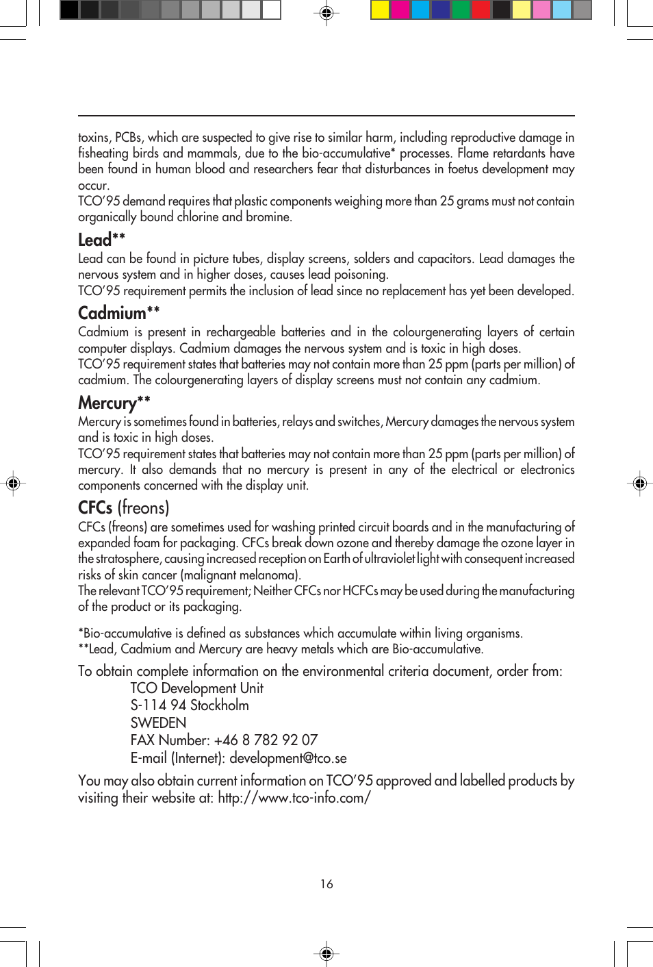 Lead, Cadmium, Mercury | Cfcs (freons) | NEC E1100+ User Manual | Page 18 / 56