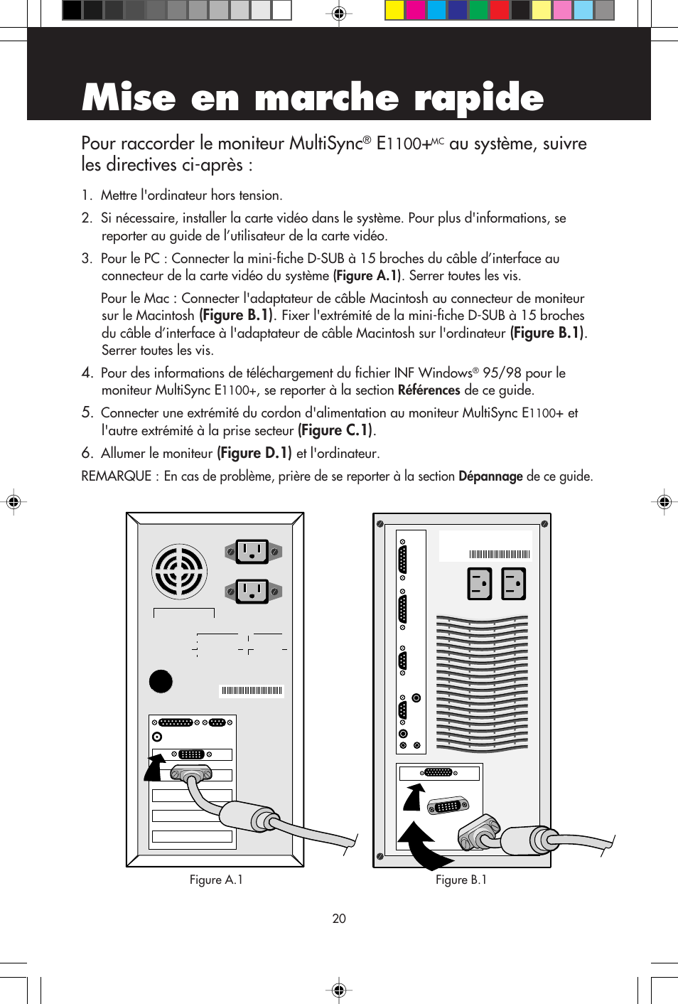 Mise en marche rapide, Pour raccorder le moniteur multisync, Au système, suivre les directives ci-après | NEC E1100+ User Manual | Page 22 / 56