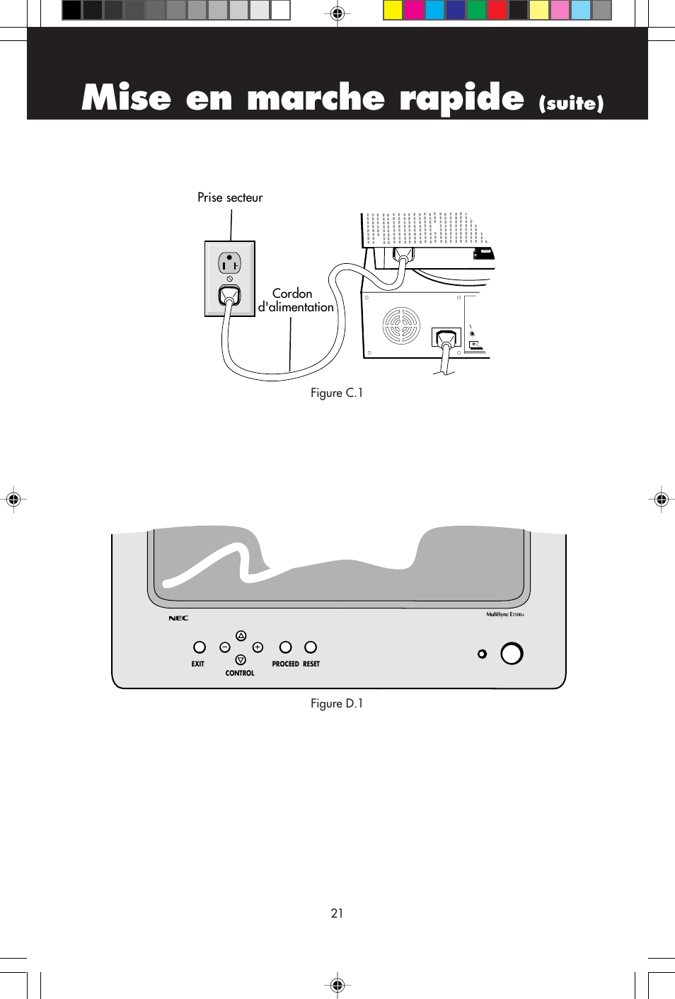 Mise en marche rapide, Suite) | NEC E1100+ User Manual | Page 23 / 56