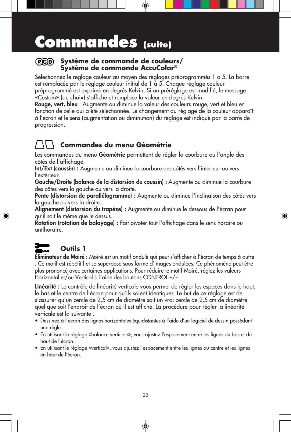 Commandes, Suite) | NEC E1100+ User Manual | Page 25 / 56