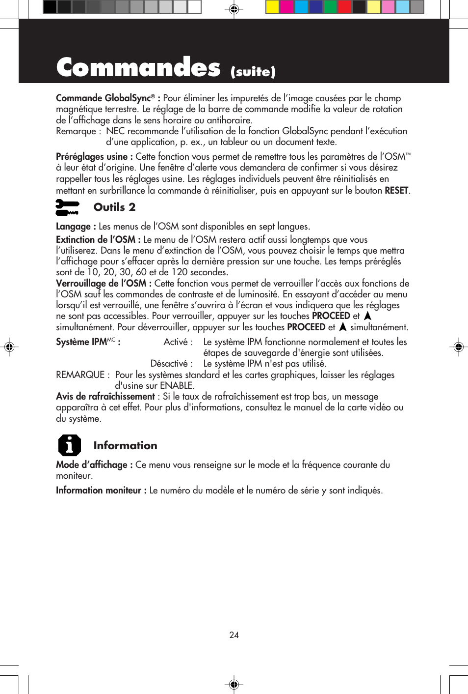 Commandes, Suite) | NEC E1100+ User Manual | Page 26 / 56