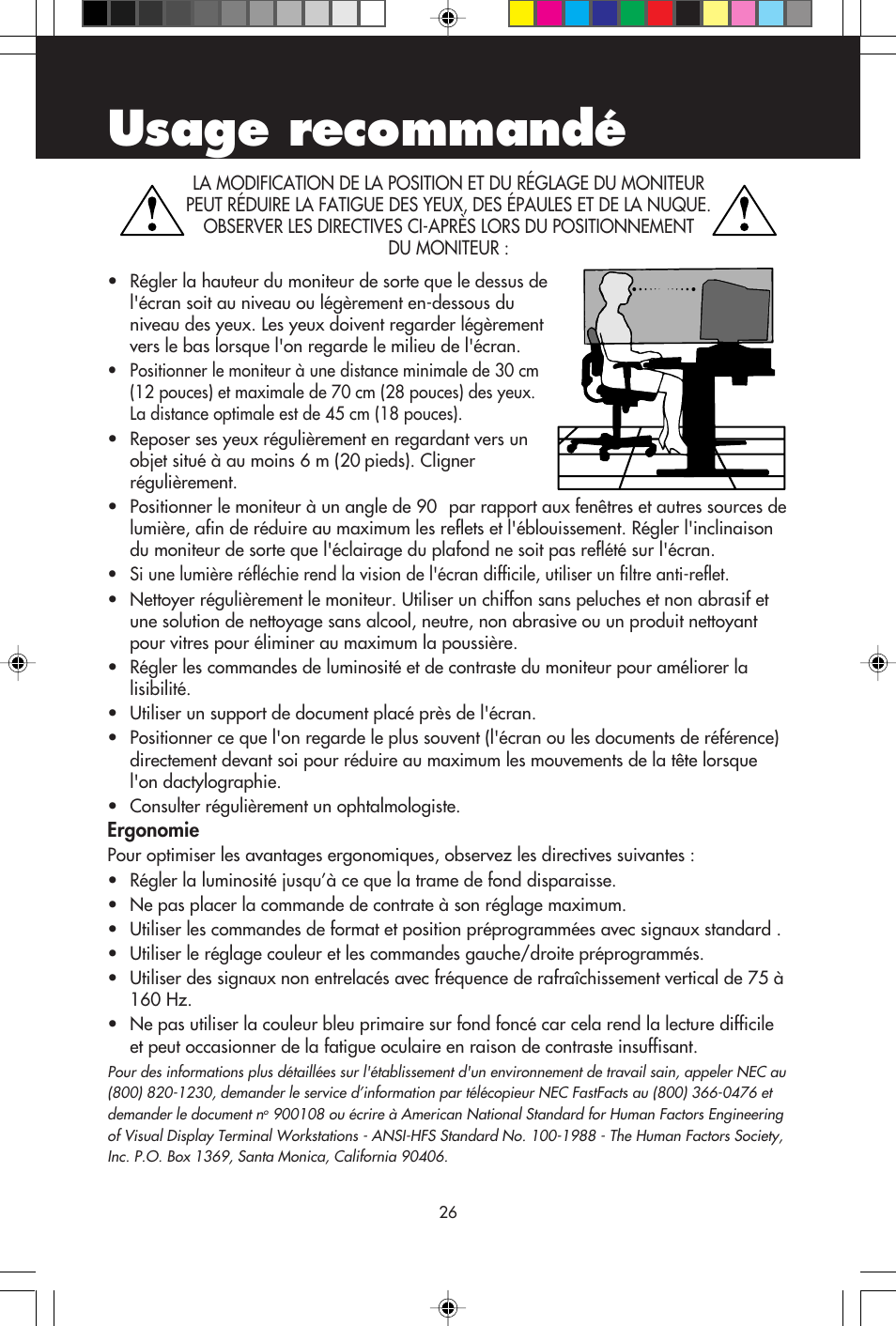 Usage recommandé | NEC E1100+ User Manual | Page 28 / 56