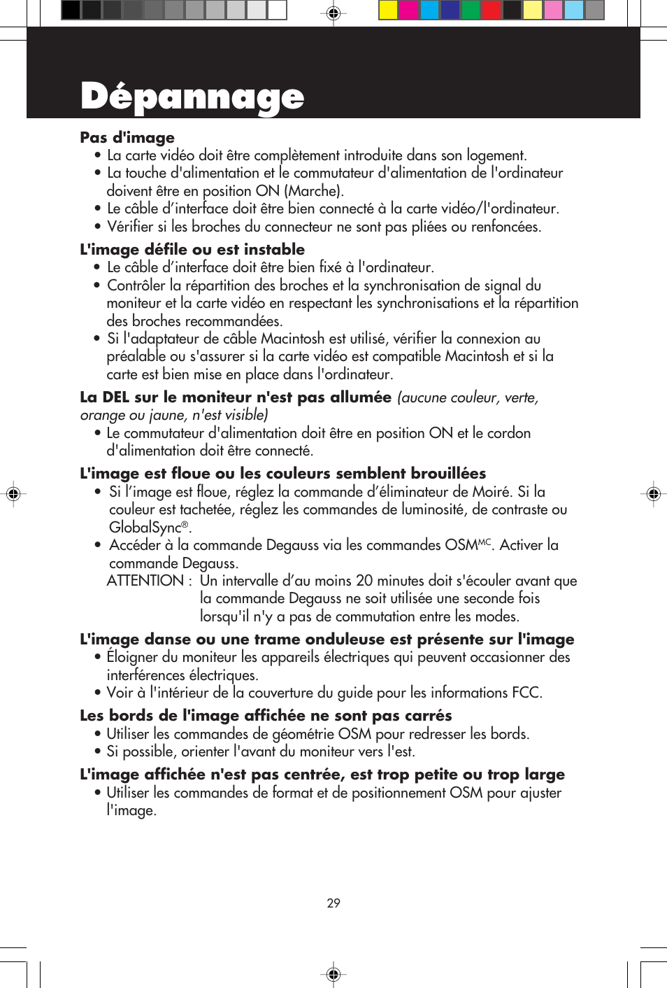 Dépannage | NEC E1100+ User Manual | Page 31 / 56