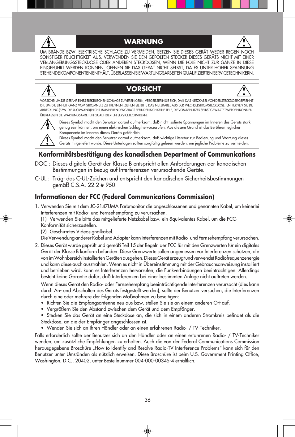 Warnung vorsicht | NEC E1100+ User Manual | Page 38 / 56