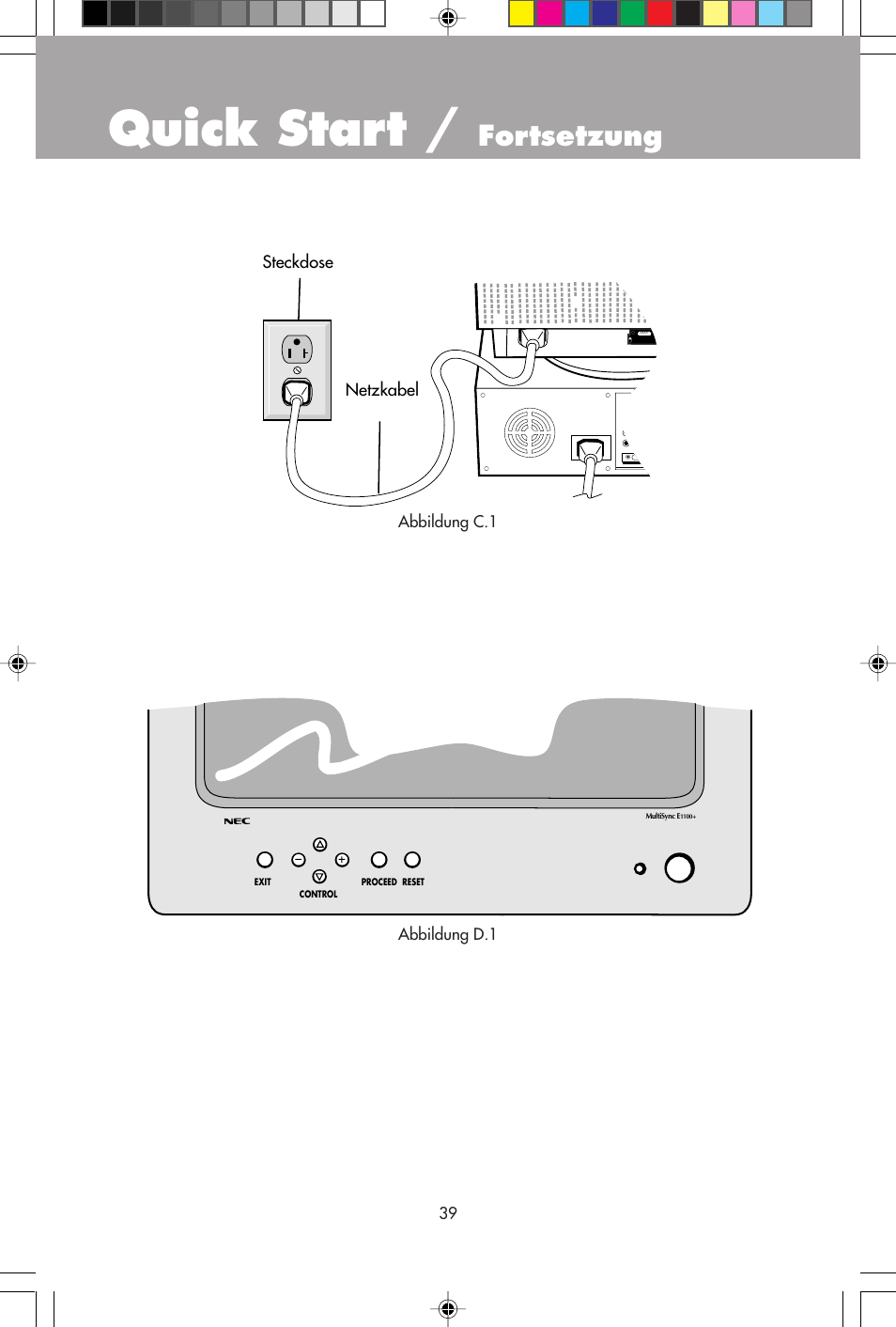 Quick start, Fortsetzung | NEC E1100+ User Manual | Page 41 / 56