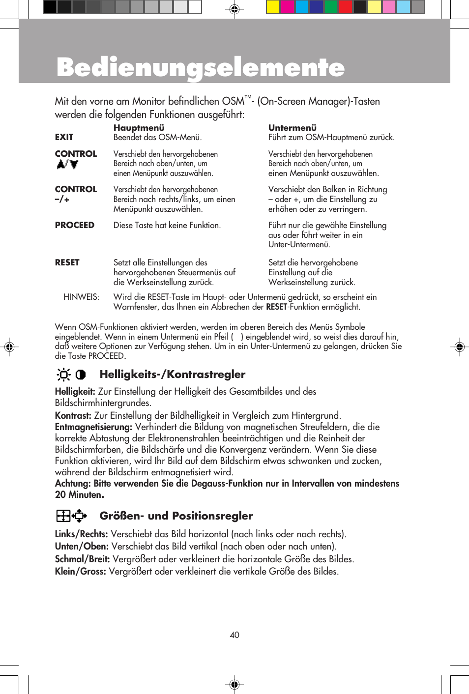 Bedienungselemente | NEC E1100+ User Manual | Page 42 / 56