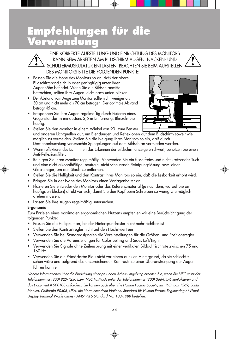 Empfehlungen für die verwendung | NEC E1100+ User Manual | Page 46 / 56