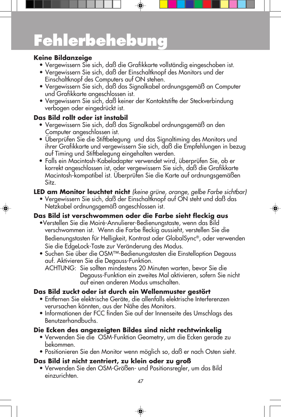 Fehlerbehebung | NEC E1100+ User Manual | Page 49 / 56