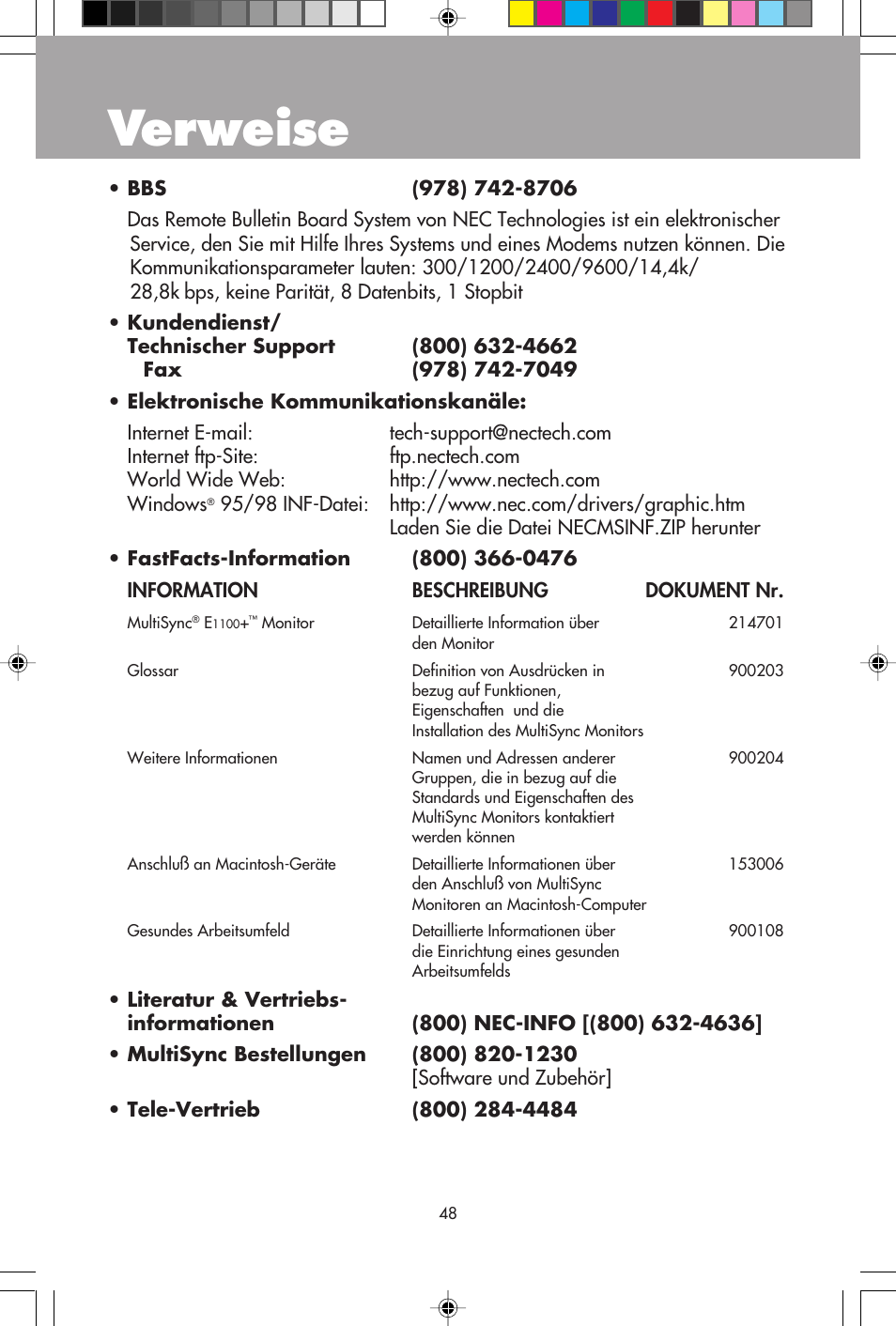 Verweise | NEC E1100+ User Manual | Page 50 / 56